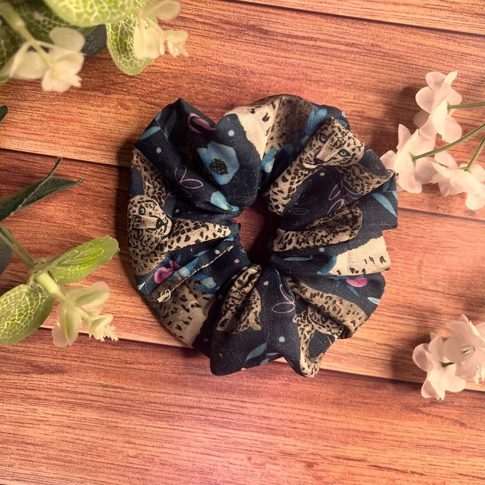 Snow leopard themed printed hair scrunchie